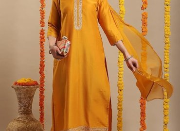 Elegant Rayon Blend Straight Embroidered Kurta with Pant